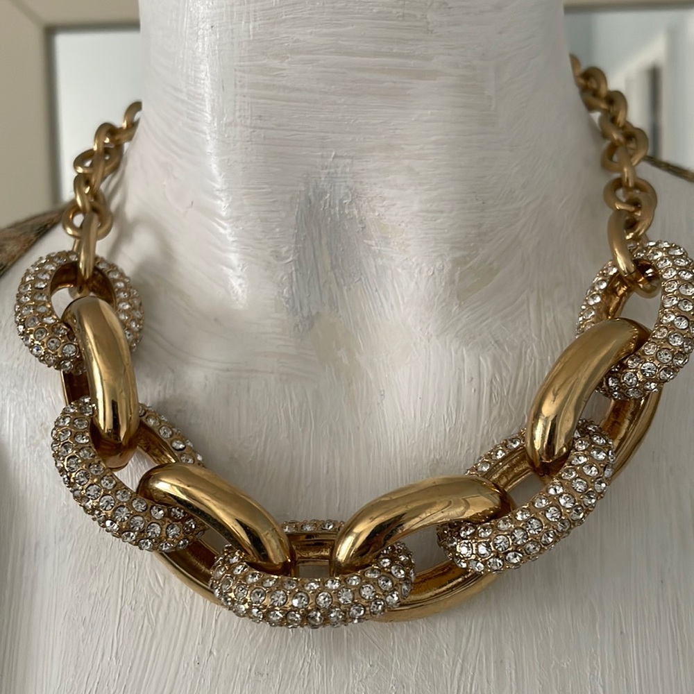 Ann Taylor statement necklace and bracelet set with rhinestones.